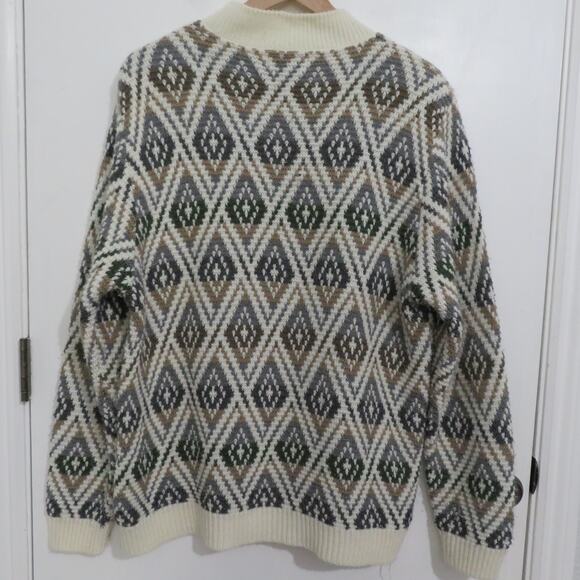 Alfred Dunner Womens Sz L Cream Green Tan Diamond Knit Sweater Made in the USA - Picture 2 of 7